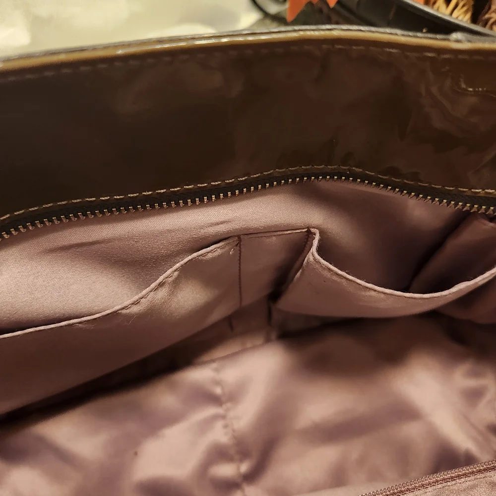 Coach Olive Green Op Art Embossed Patent Leather East West Gallery Tote  Bag - Picture 9 of 16